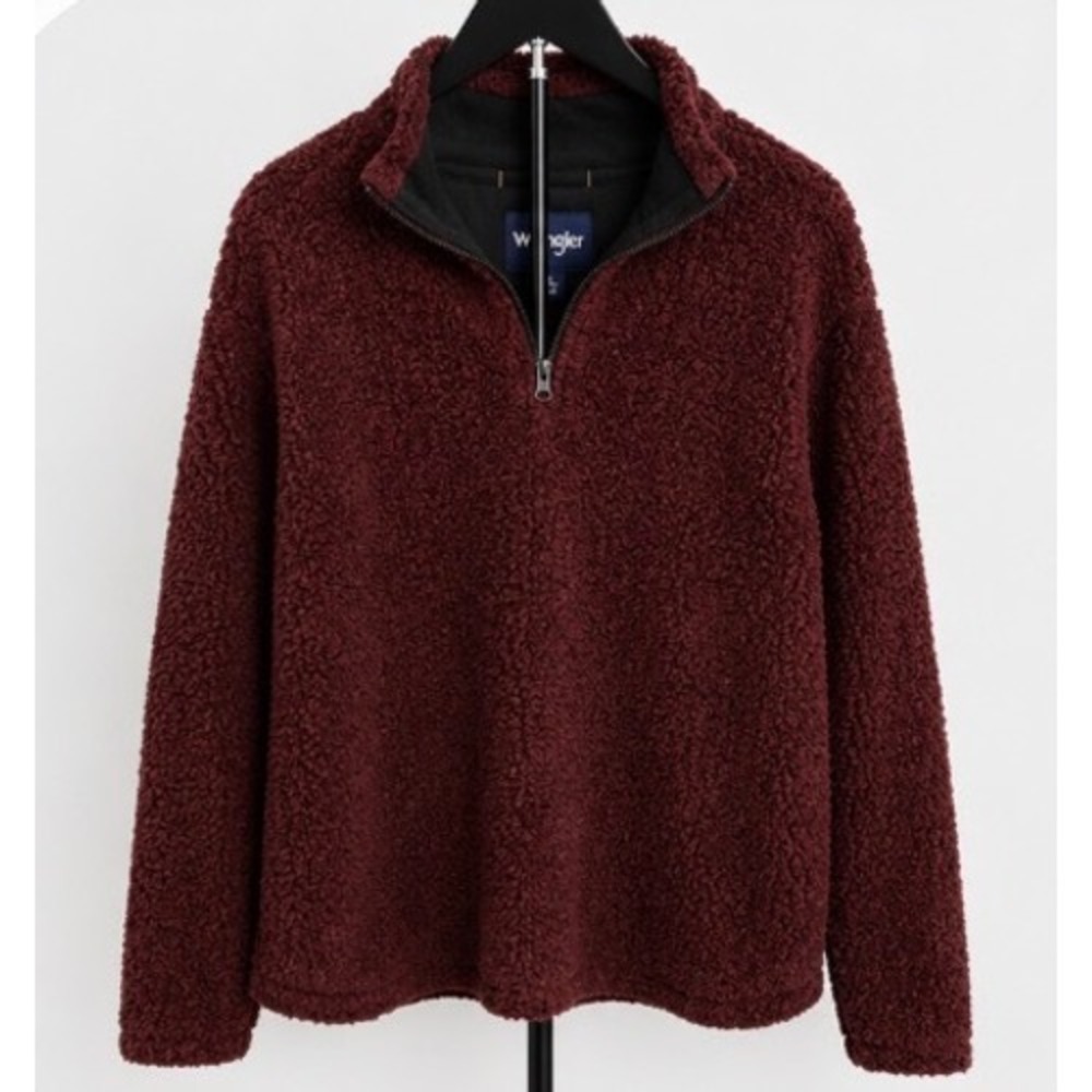 Wrangler Mens XL Sherpa Fleece Quarter Zip Pullover Burgundy Maroon Jacket